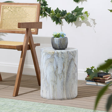 Troy 16" Modern Minimalist Faux Marble Column Indoor/Outdoor Accent Table - JONATHAN Y